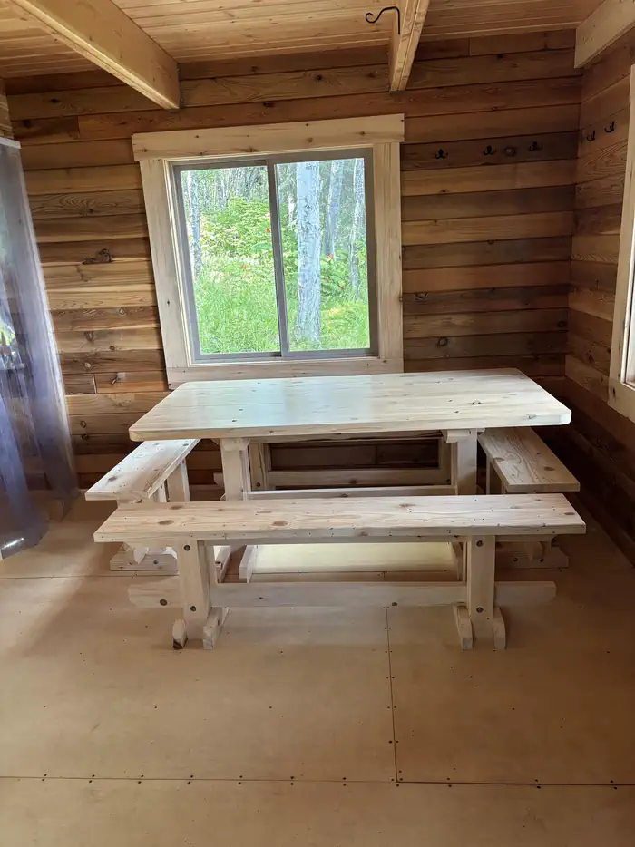 Porcupine Cabin — Interior table.