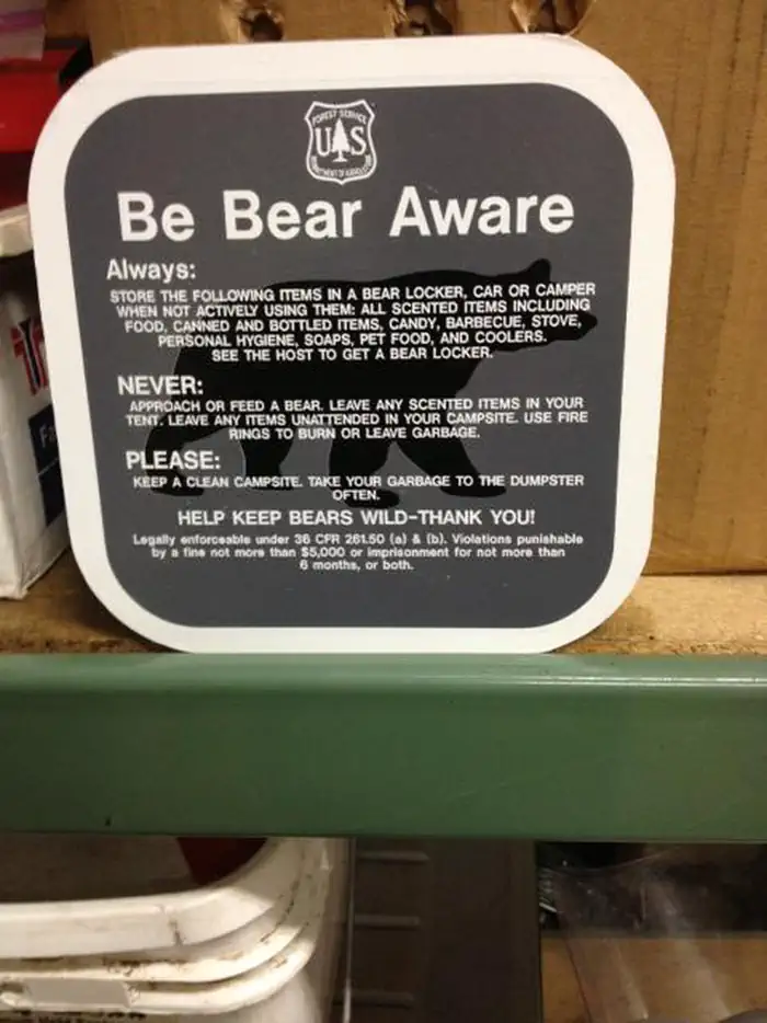 Mendenhall Campground — Bear Placard