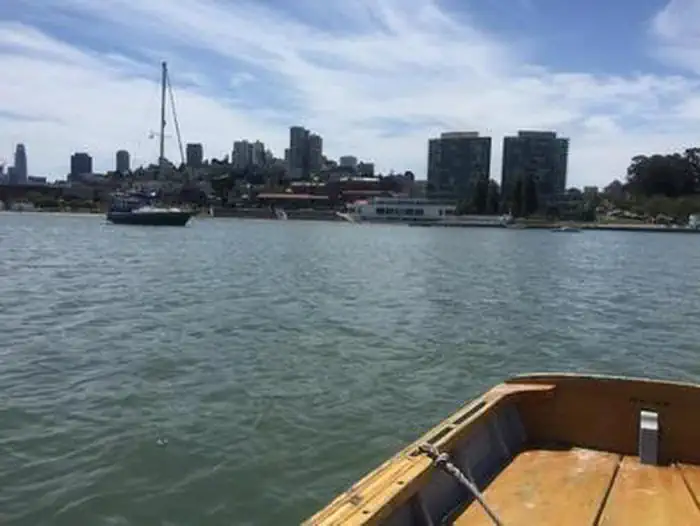 Aquatic Park Cove, Black Point Overnight Anchoring, Sailing Vessels Only (auxiliary Engine Ok) — San Francisco Skyline from Aquatic Park Cove