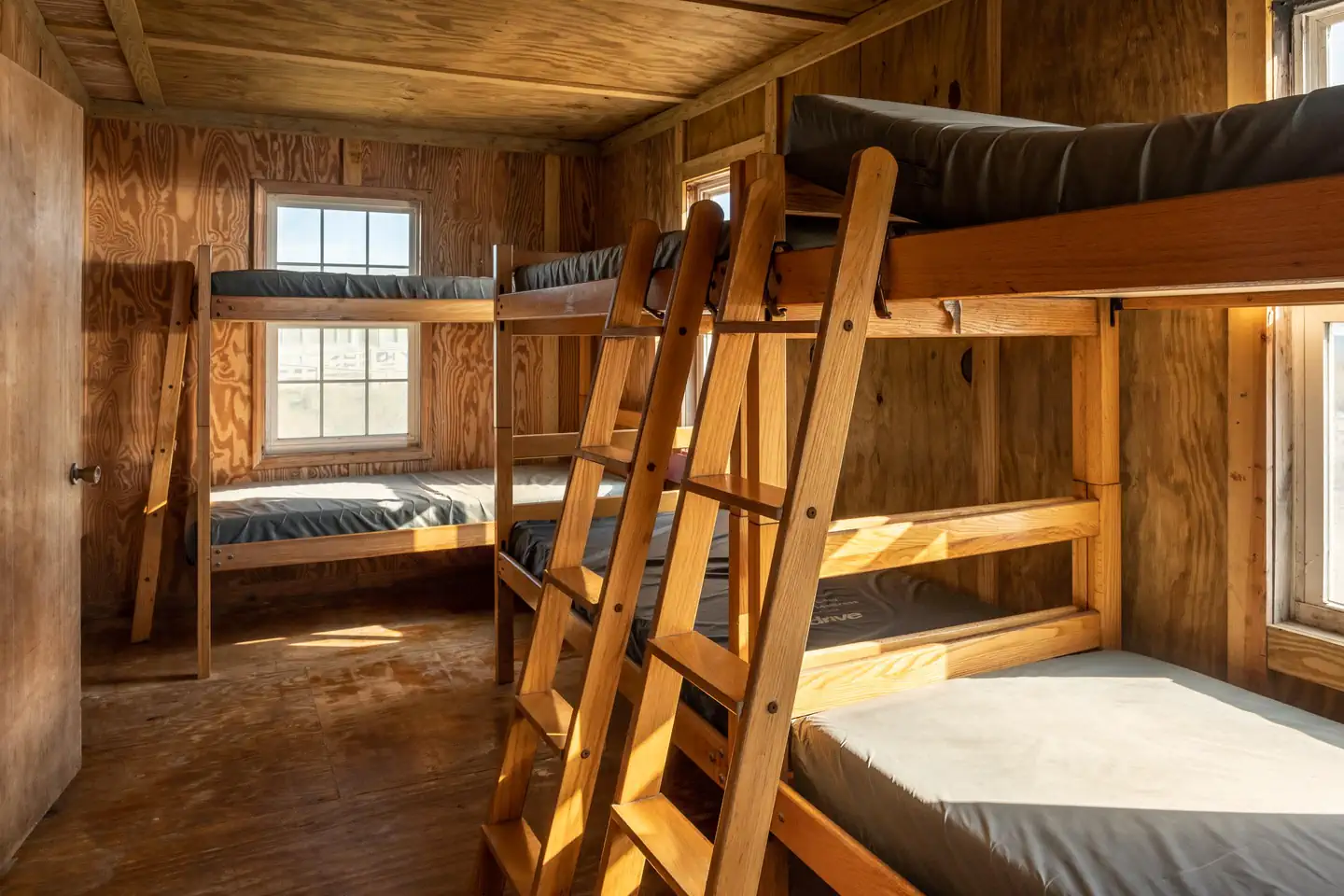 Great Island Cabin Camp — A view of the bunk beds in the bedroom of Great Island Cabin 3.