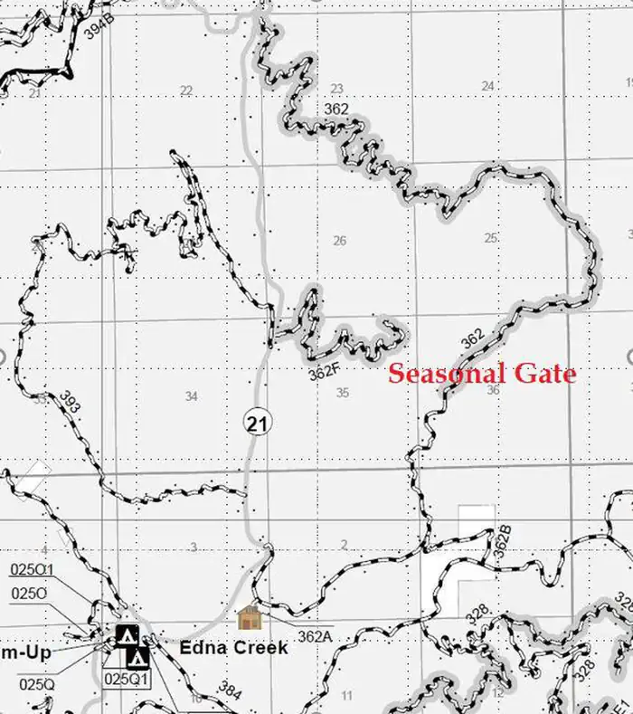 Beaver Creek Cabin (id) β A map edited to show the location of Beaver Creek cabin and a seasonal gate.