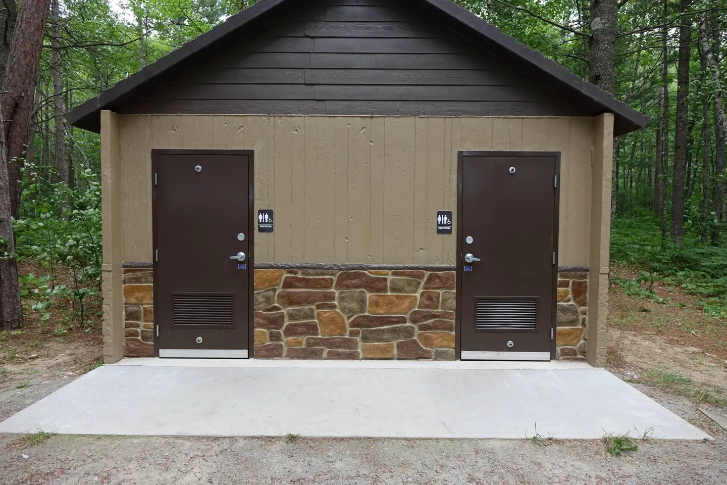 Twelvemile Beach Campground — Vault restrooms at Twelve Mile Campground