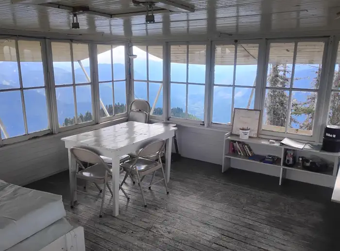 Evergreen Mountain Lookout — Interior and view Evergreen Lookout