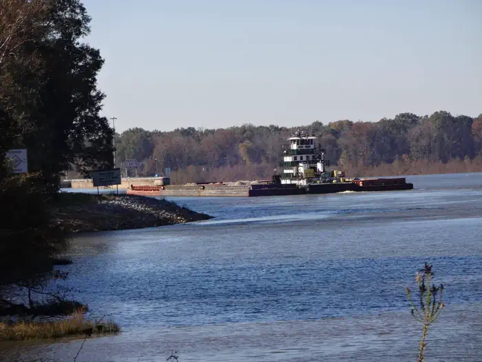 Foscue Creek — Just a little bit of barge traffic on the Tombigbee River.