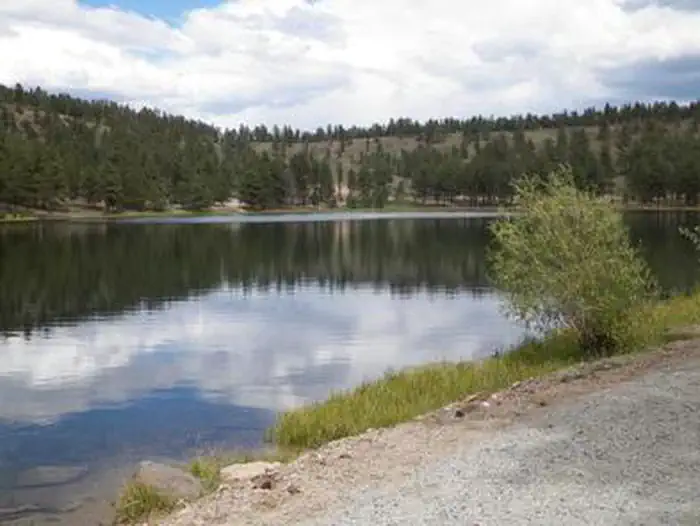 O'Haver Lake Campground — Lake surrounded by hills and trees