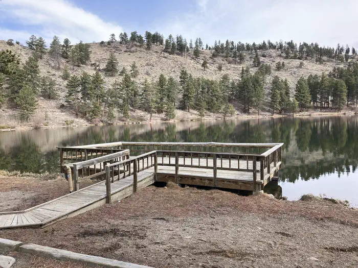 O'Haver Lake Campground — Wooden fishing pier on a lake.