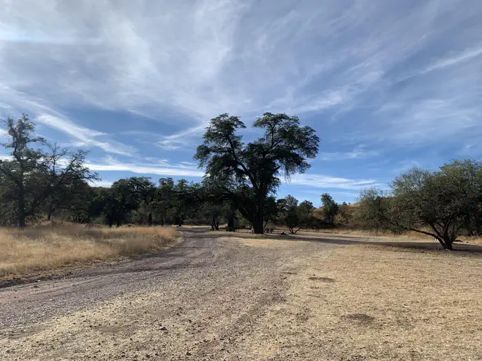 Calabasas — The gravel and dirt road entering the campsite.