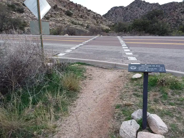 Molino Basin Campground — Road to cross from the parking lot to the Beloota Trail.