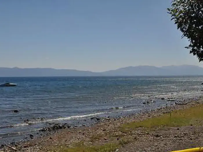 Kaspian Campground — The rocky shoreline of a mountain lake