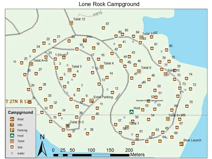 Lone Rock (ca) — map of lone rock campground showing layout and site locations