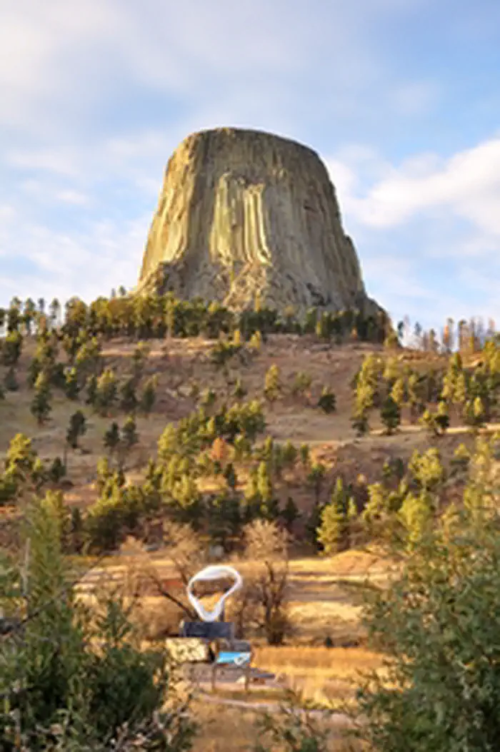 Devils Tower National Monument — Devils Tower overlooking the Circle of Sacred Smoke Sculpture