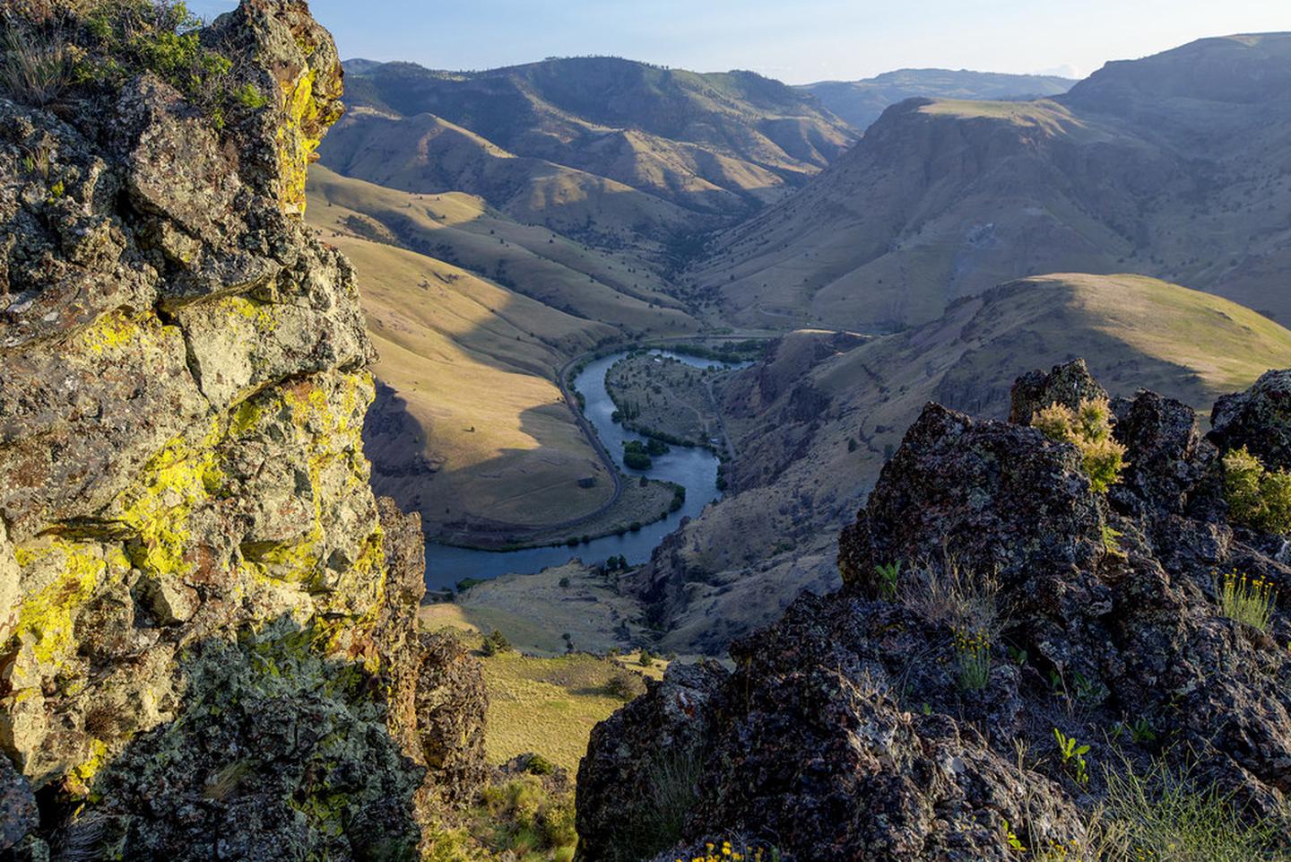 Lower Deschutes River Back Country Byway — View looking down into Deschutes River canyon.