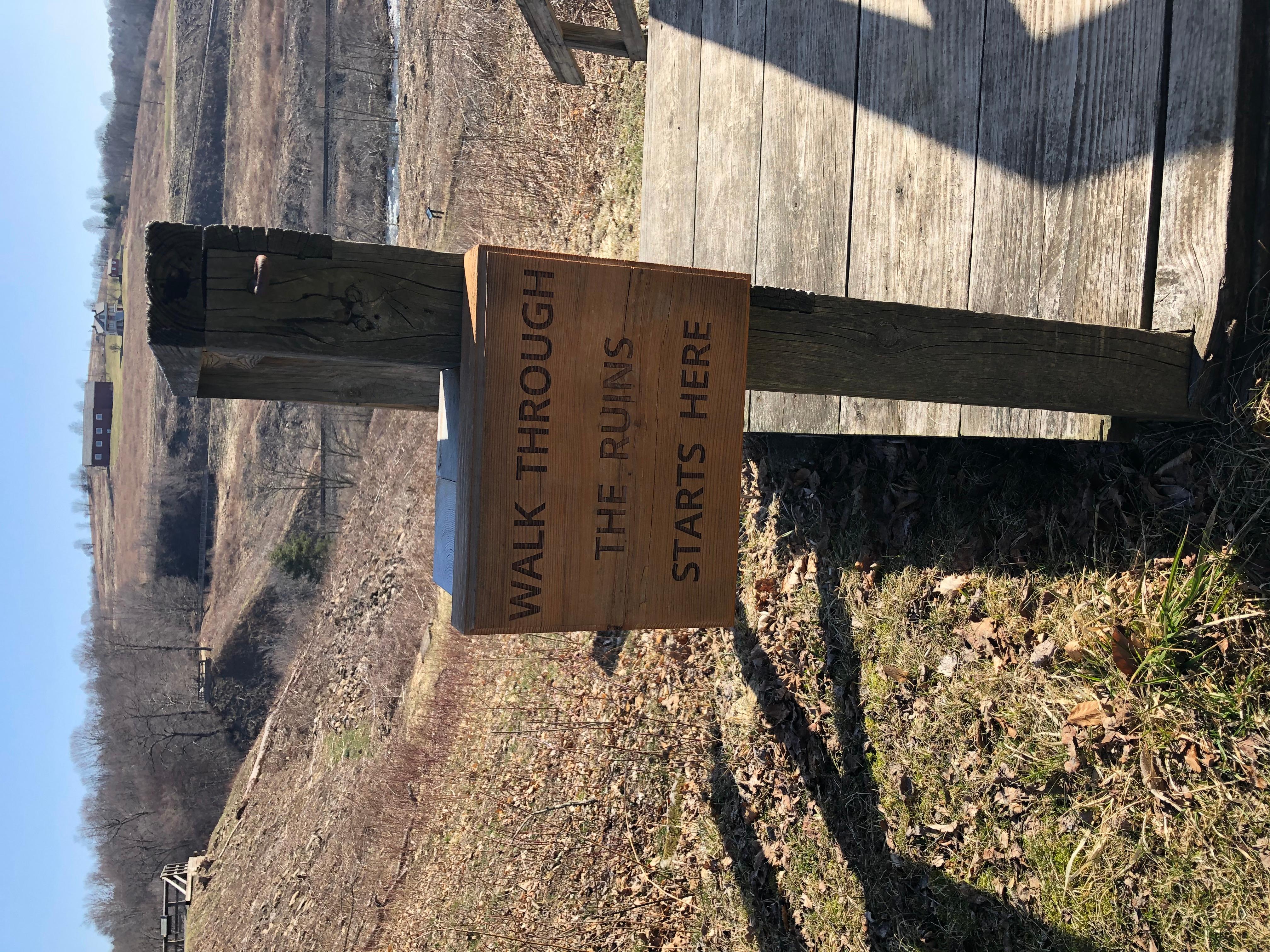 Johnstown Flood National Memorial — A Walk Through the Ruins starts near the South Abutment.