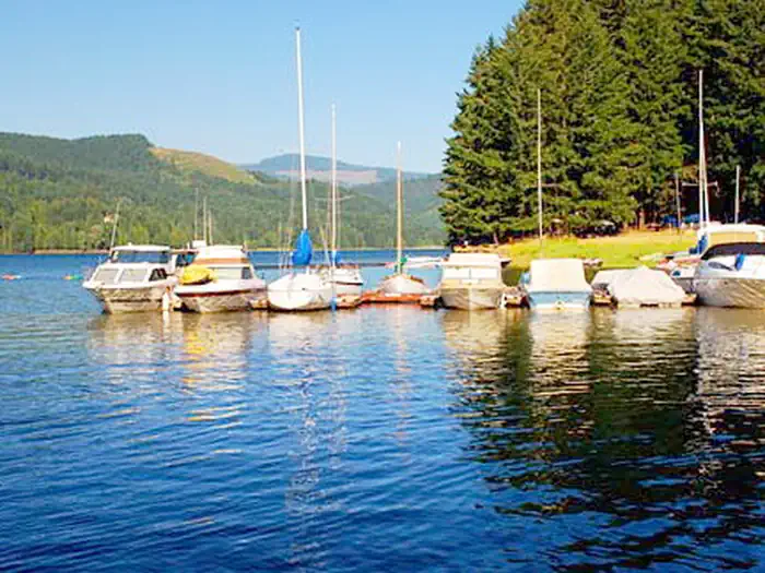 Dorena Lake — Boats docked on the lake