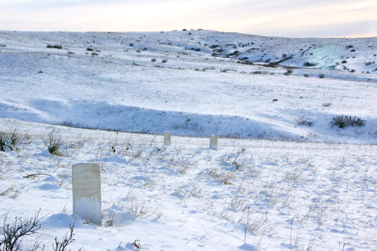 Little Bighorn Battlefield National Monument — Headstones in the winter