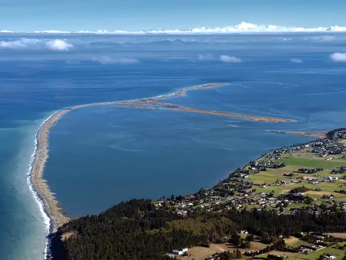 Dungeness National Wildlife Refuge — A long, narrow strip of land extends out into the ocean from the mainland.