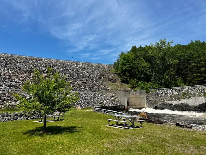 Townshend Lake — Townshend Dam outflow in the downstream Fish Trap area.