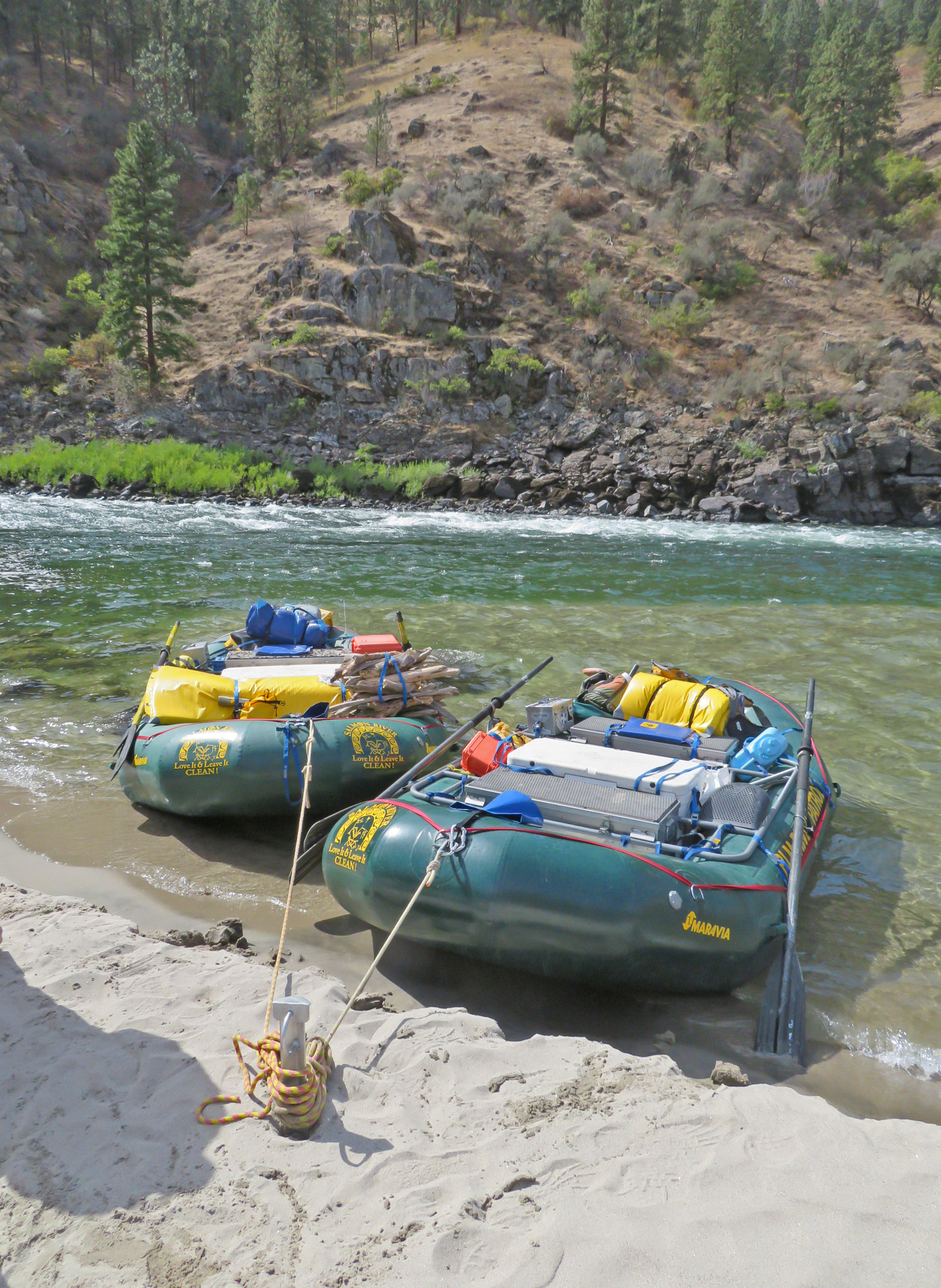 Lower Salmon River — Rafts on a sandy beach of the Lower Salmon