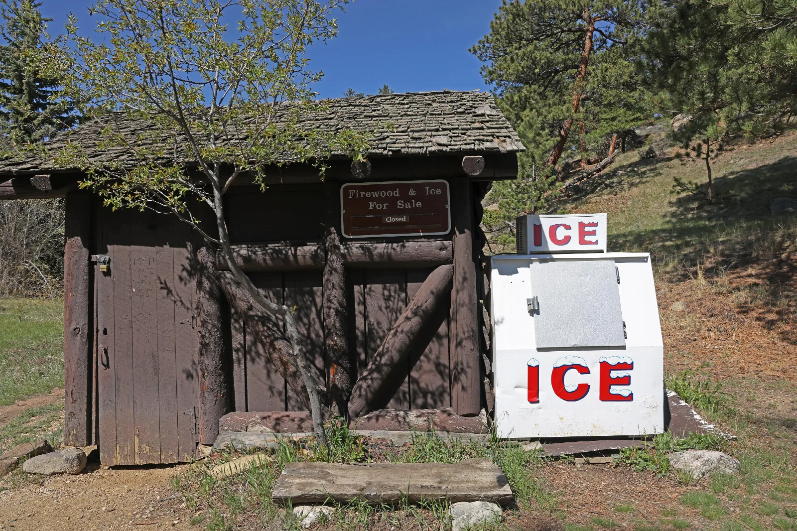 Firewood Shed where ice and firewood are available each evening
