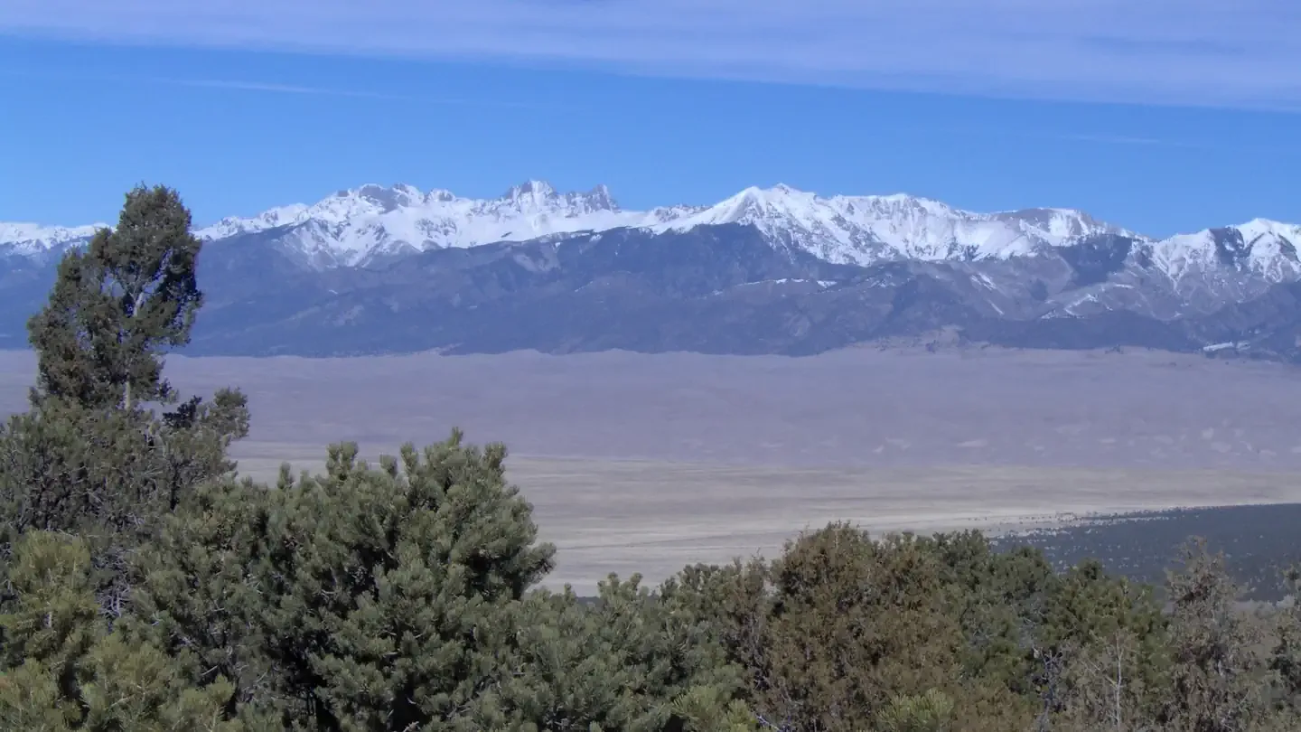 Zapata Falls SRMA: View of Great Sand Dunes NPP from Zapata Falls CG