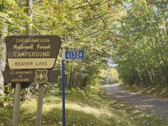 Chequamegon National Forest Beaver Lake Campground: Beaver Lake sign