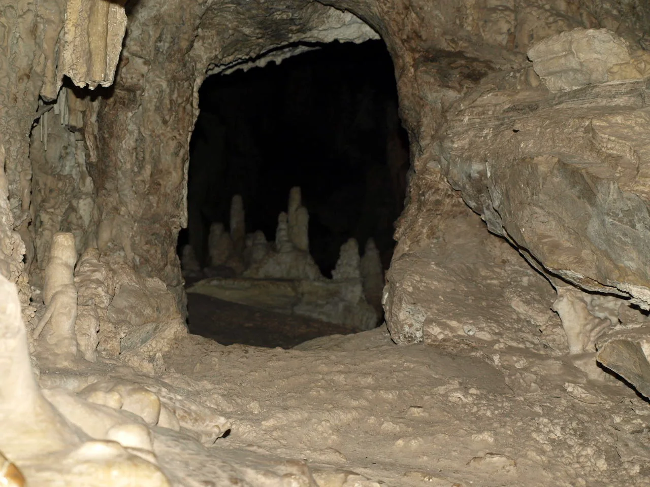 Cave opening with small stalagmites inside