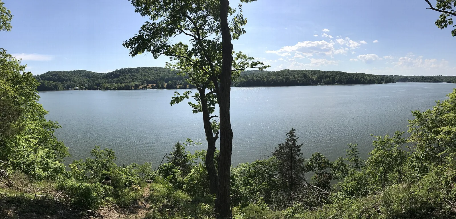 Wide lake view from a hiking lookout point