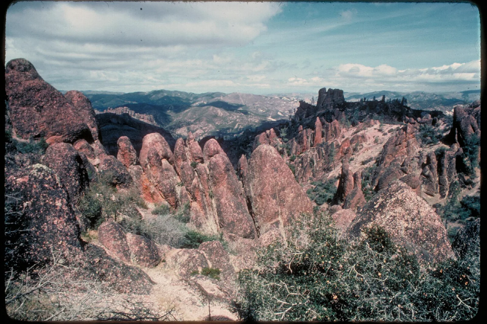 A field of eroded volcanic spires and ridges stretching to the horizon