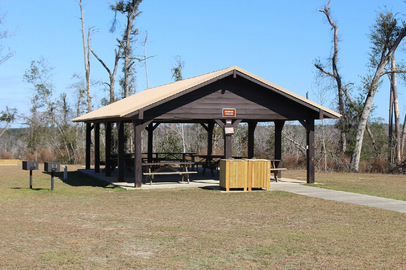 Large picnic pavilion beside an open lawn