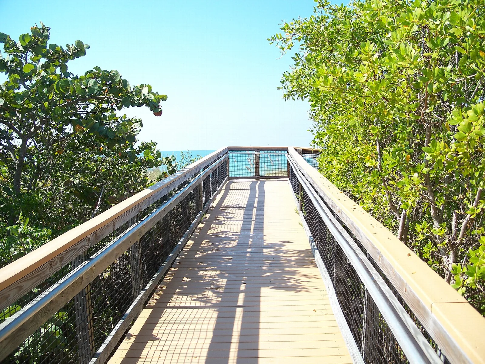 Wooden boardwalk leading to a view of the water