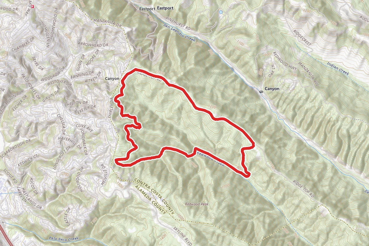 West Ridge, Tres Sendas, Stream Trail, and East Ridge Loop