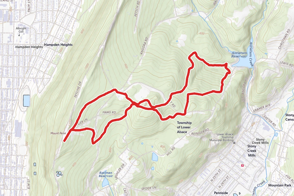 Antietam Lake to Mount Penn Loop via Ferndale and Gravity Trails