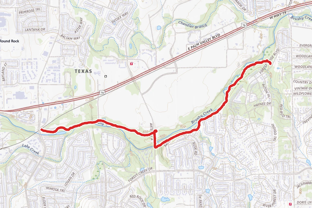 Brushy Creek Trail East to Kenny Fort