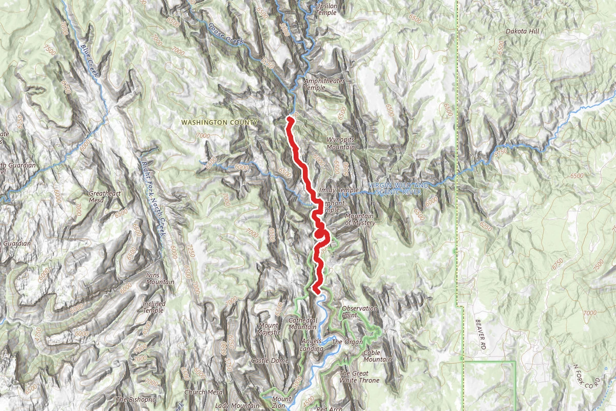 Zion Narrows Trail to Imlay Temple and Big Spring