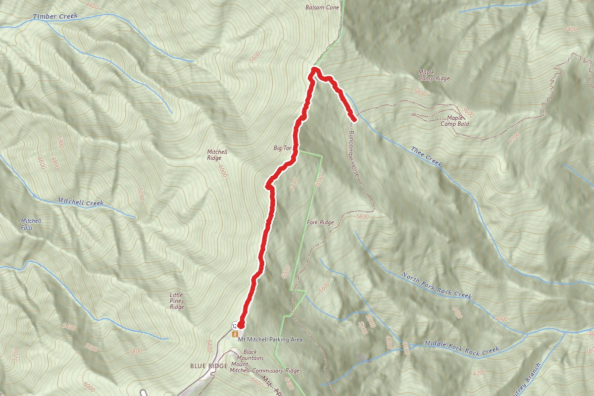 Big Tom Gap Spur Trail via Black Mountain Crest Trail