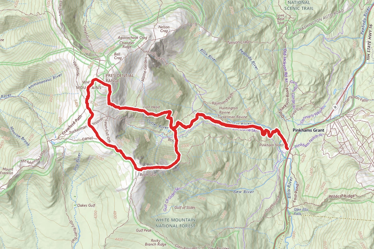 Tuckermans to Lion Head Trail to Davis Path to Boott Spur Trail Loop