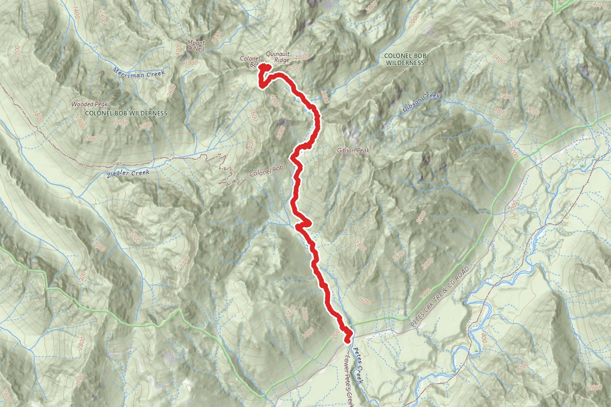 Pete's Creek Trail to Colonel Bob Peak Trail