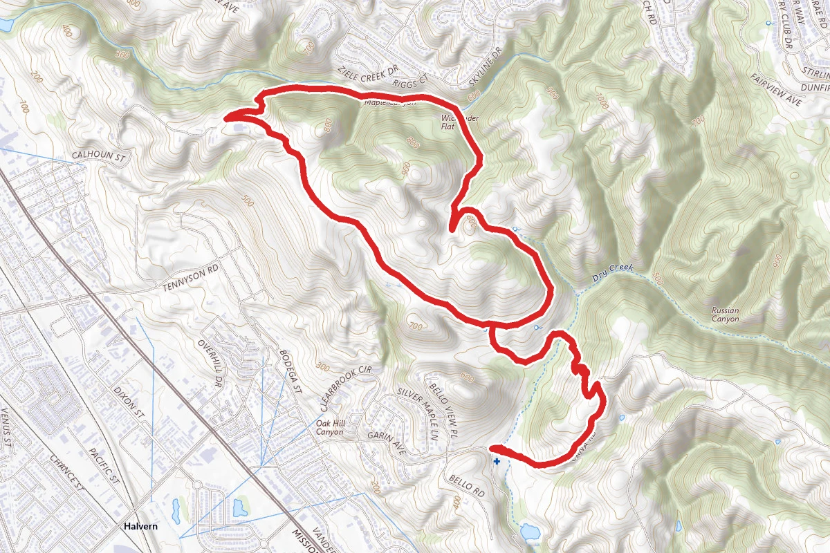 High Ridge, Newt Pond, Old Homestead, Vista Peak Loop, Ziele Creek, Garin Woods, Vista Peak Loop, Old Homestead, Newt Pond, High Ridge Trail Loop