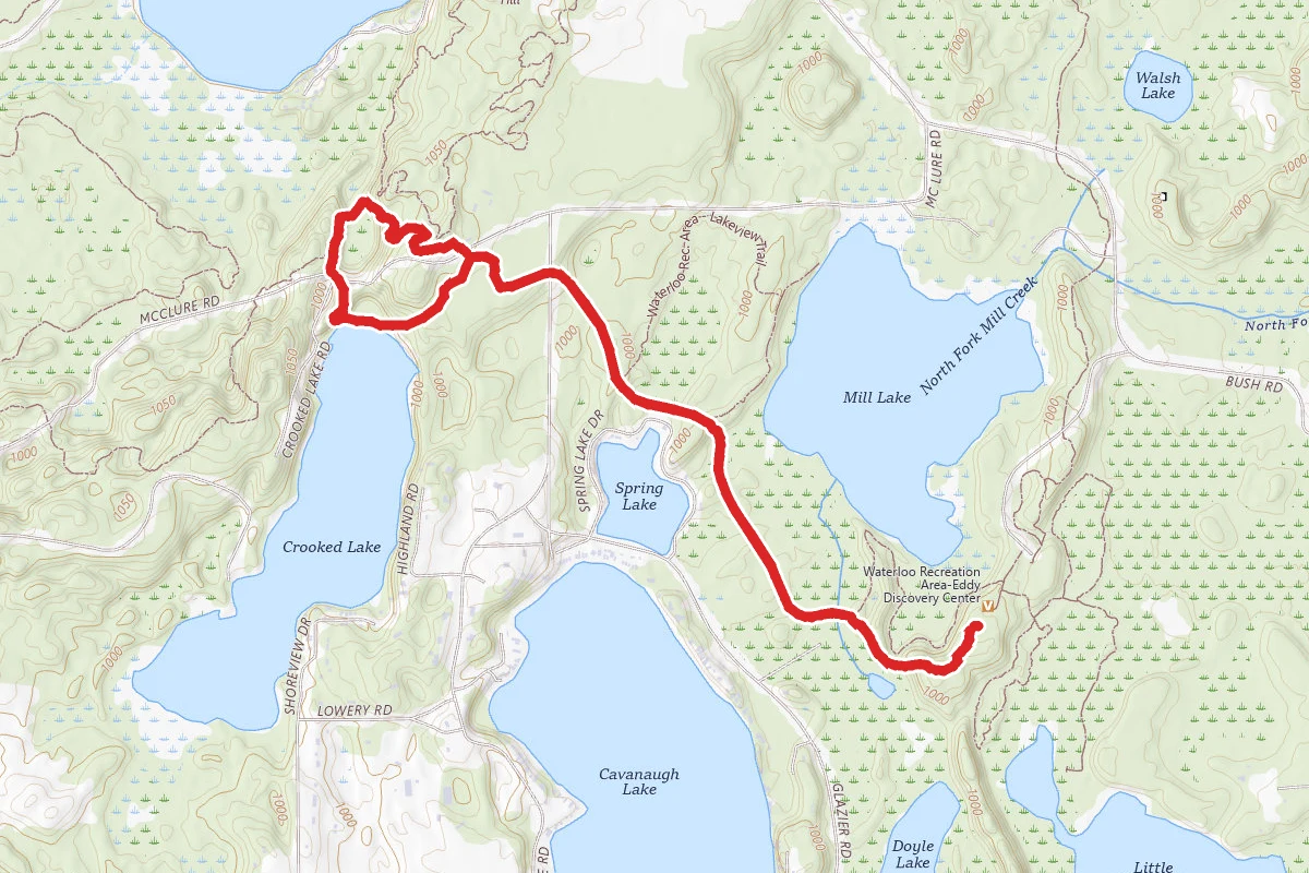 Waterloo Pinckney Trail to Hickory Hill Trail and Crooked Lake