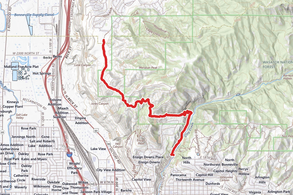 Bonneville Shoreline Trail West from City Creek