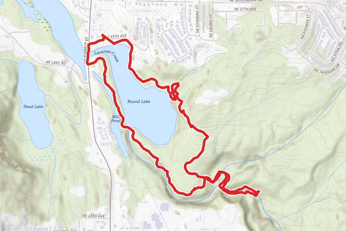 Camas Potholes and Waterfall Loop via Lake to Lake Trail