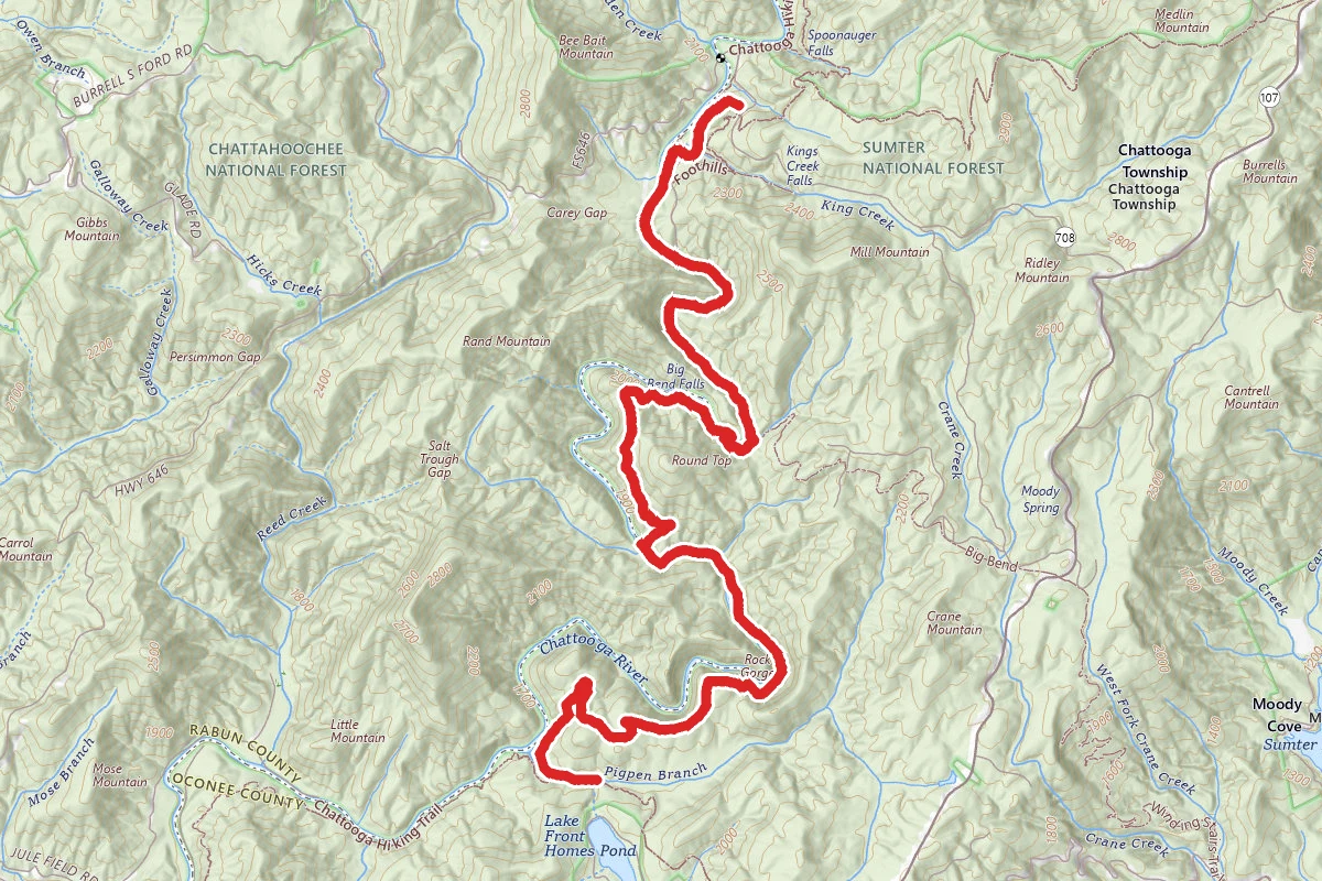 Chattooga Trail to Lick Log Falls from Burrells Ford Campground