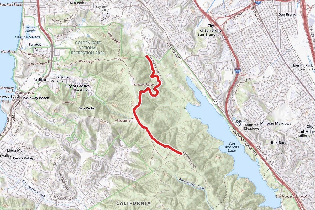 Sweeny Ridge Trail to Fifield Ridge Road