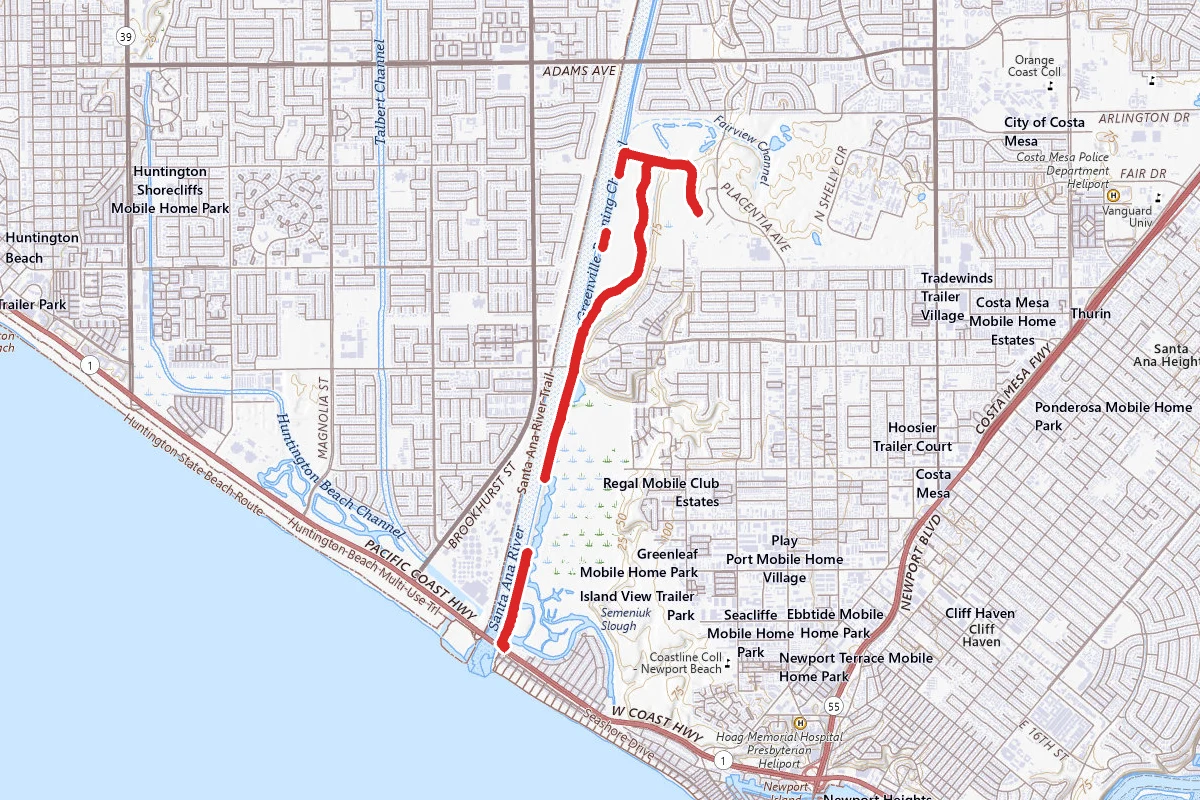 Santa Ana River Bike Trail from Fairview Park