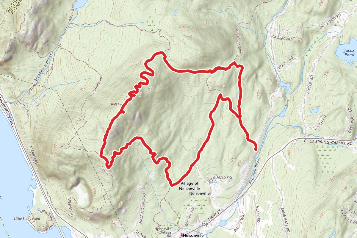 Bull Hill via Lone Star, Split Rock, Undercliff, Washburn, and Nelsonville Trails Loop
