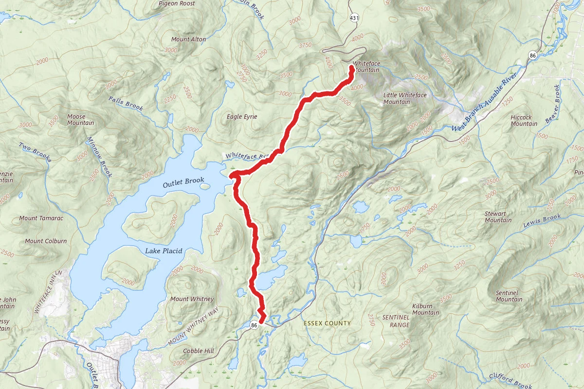 Whiteface Mountain Trail past Lake Placid and Connery Pond