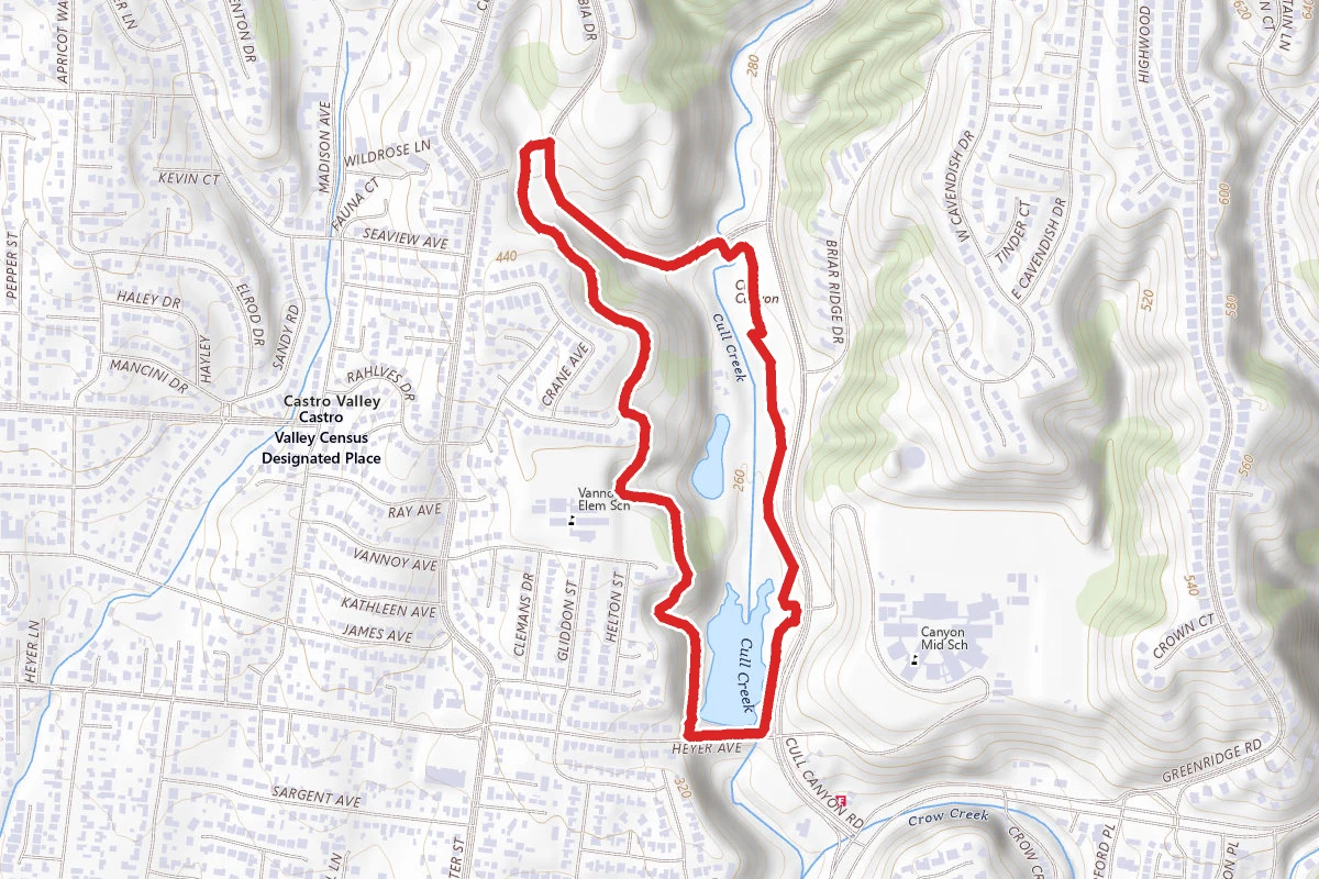 Chabot to Garin Regional Trail, Cull Canyon Road, Heyer Road, Service Road, Lake View Trail, Columbia Drive