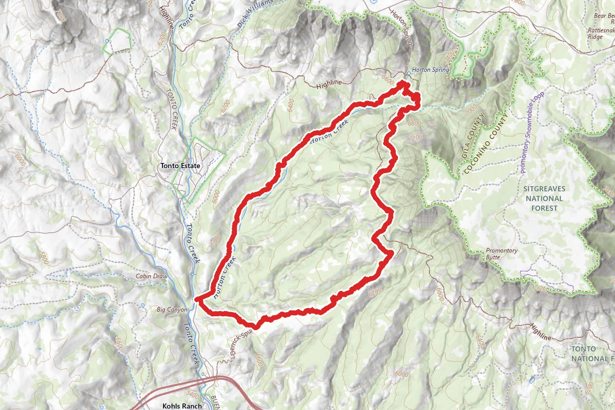 Horton Creek Trail, Highline Trail, and Derrick Trail Loop