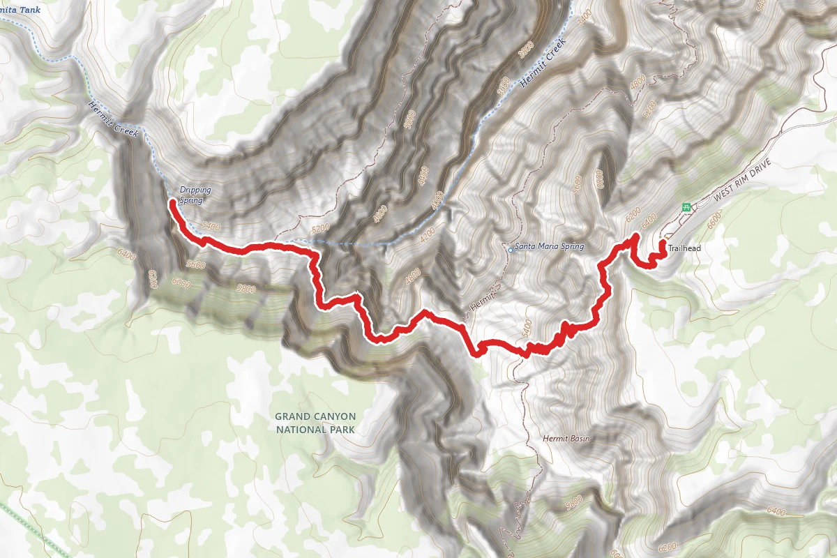 Dripping Springs via Dripping Springs and Hermit Trail