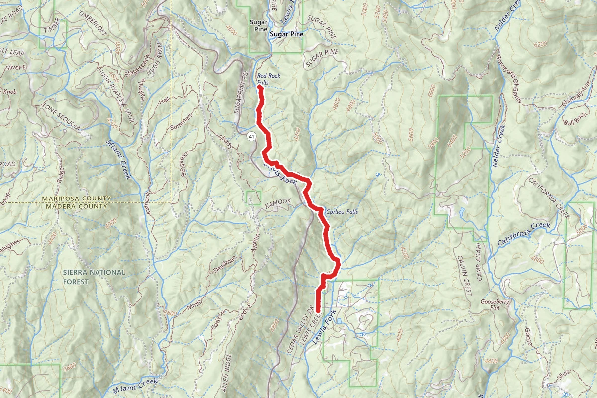 Lewis Creek National Scenic Trail to Corlieu Falls and Red Rock Falls